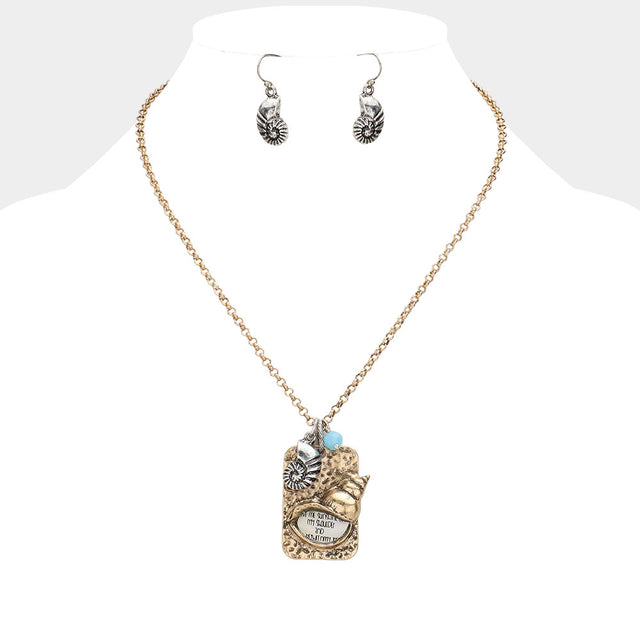 Gold Burnished, Silver Burnished Hammered Metal Shell Charm Pendant Necklace