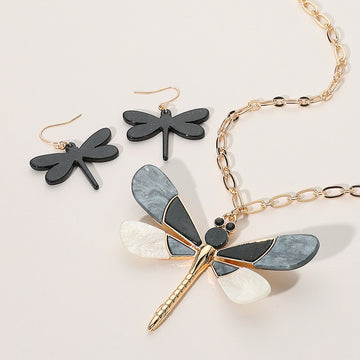 Madeline Love Black Glittered Resin Dragonfly Pendant Necklace - Necklaces