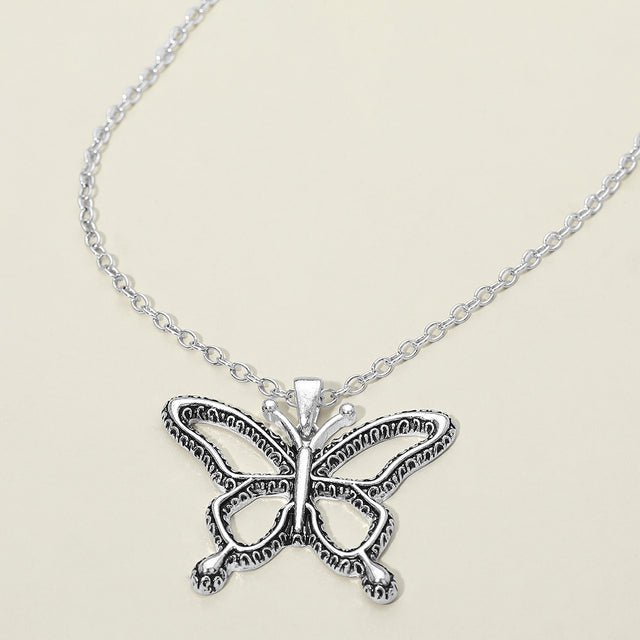 Madeline Love Antique Silver Antique Metal Open Butterfly Pendant Necklace - Jewelry