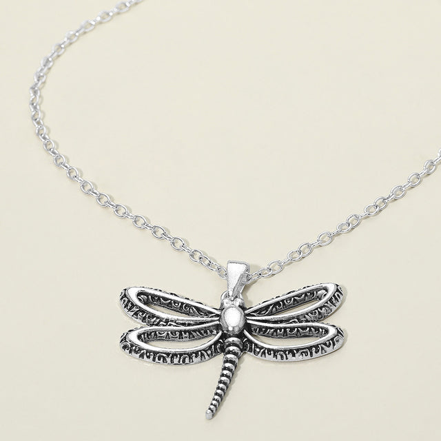 Madeline Love Antique Silver Antique Metal Open Dragonfly Pendant Necklace - Jewelry