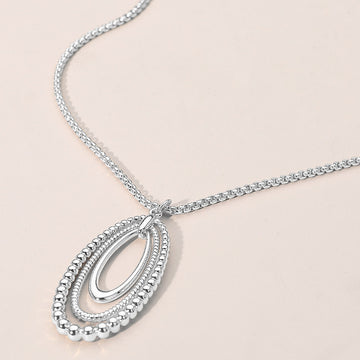 Madeline Love Rhodium Metal Beaded Edge Layered Open Oval Pendant Necklace - Necklaces