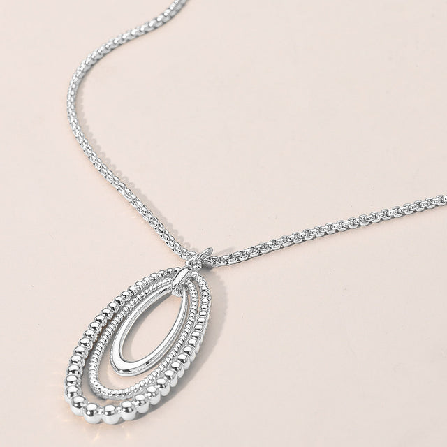 Madeline Love Rhodium Metal Beaded Edge Layered Open Oval Pendant Necklace - Necklaces