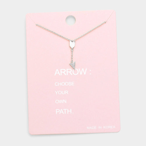 Rhinestone Arrow Pendant Necklace - Clear, Rhodium