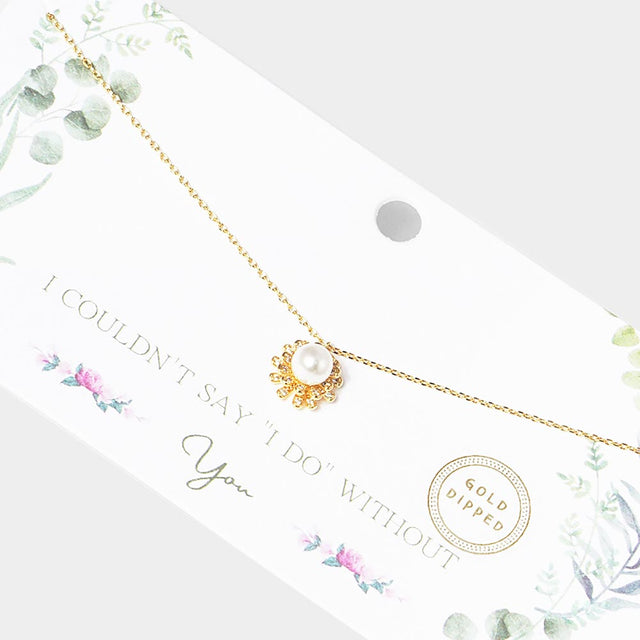 Madeline Love Gold Gold Dipped Pearl Accented CZ Trimmed Pendant Necklace - Necklaces