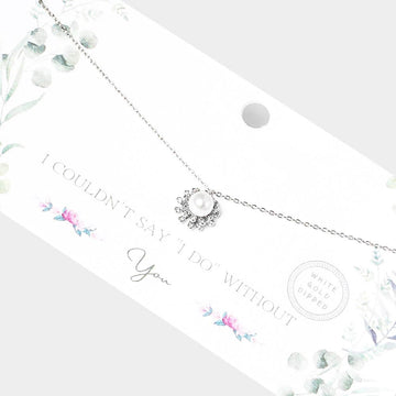 Madeline Love Rhodium White Gold Dipped Pearl Accented CZ Trimmed Pendant Necklace - Necklaces