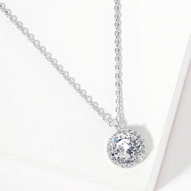 Madeline Love Clear, Rhodium White Gold Dipped Round CZ Stone Pendant Necklace