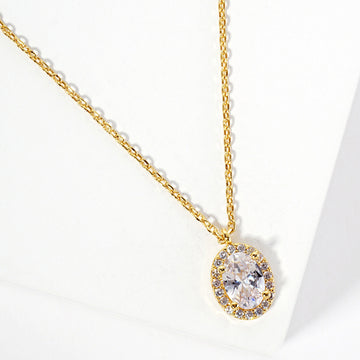 Madeline Love Clear, Gold Gold Dipped Oval CZ Stone Pendant Necklace - Jewelry