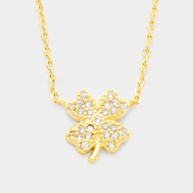 Madeline Love Clear, Gold Cubic Zirconia Clover Pendant Necklace - Jewelry