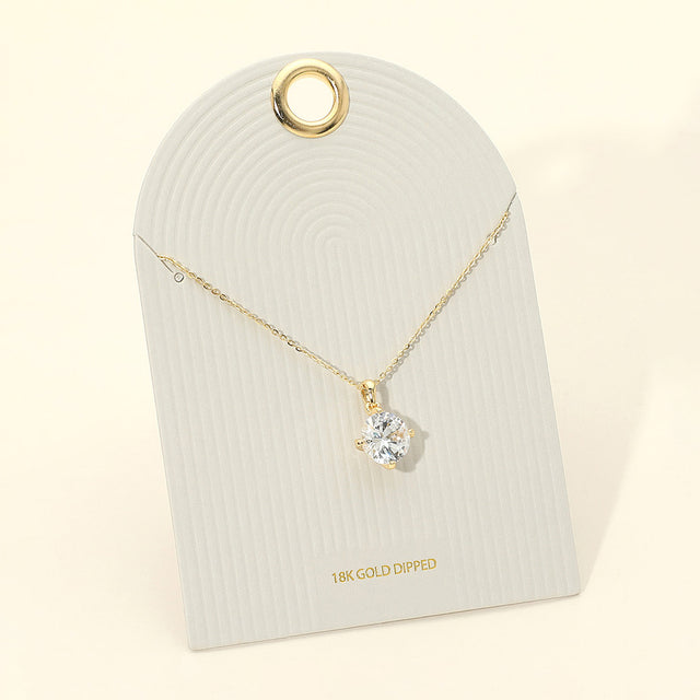 Madeline Love Clear, Gold 18K Gold Dipped Classic Solitaire Pendant Necklace