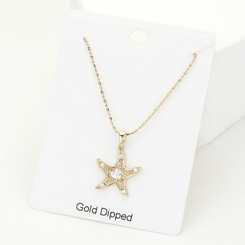 Gold Dipped Stone Embellished Star Pendant Necklace - Gold