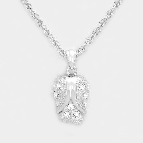 Accented Rhinestone Pendant Necklace - Clear, Silver