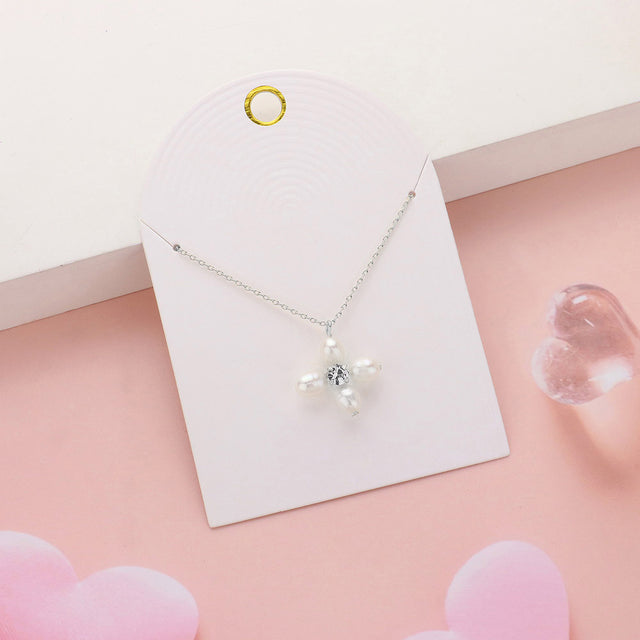 Madeline Love Cream, Silver Stone Pointed Pearl Flower Pendant Necklace - Necklaces