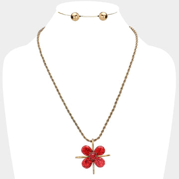 Madeline Love Red Flower Pendant Necklace - Necklaces