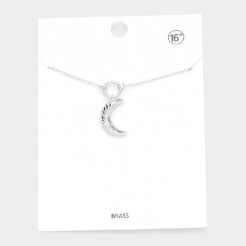 Madeline Love Rhodium Brass Open Metal Circle Crescent Moon Link Pendant Necklace - Necklaces