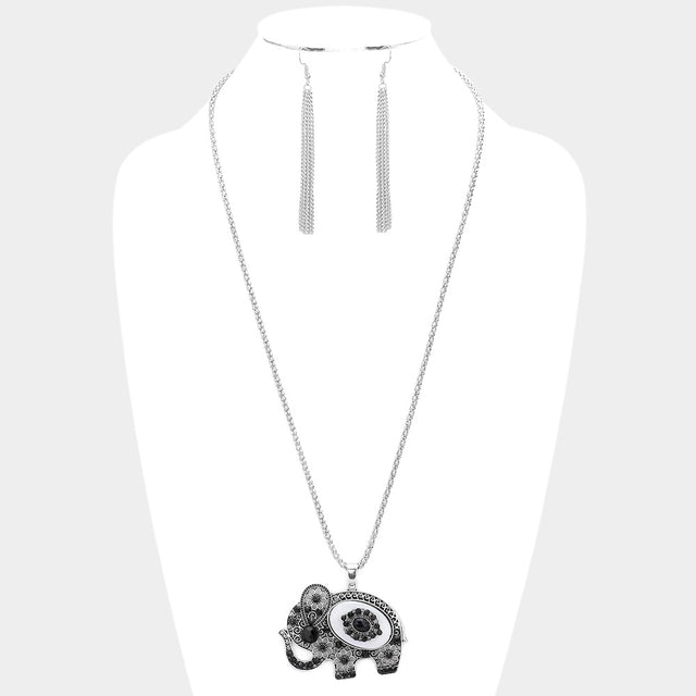 Madeline Love Black Stone Embellished Elephant Pendant Necklace - Necklaces