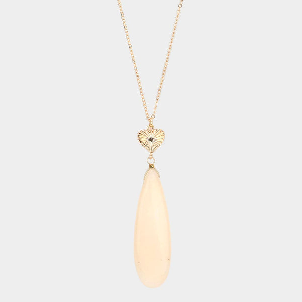 Metal Heart Teardrop Natural Stone Link Pendant Long Necklace