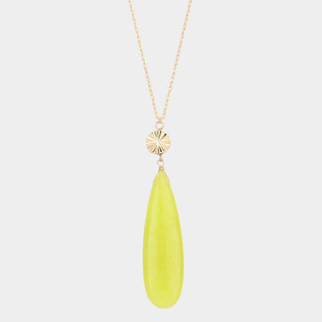 Madeline Love Lime Textured Metal Round Natural Stone Teardrop Link Pendant Long Necklace - Necklaces