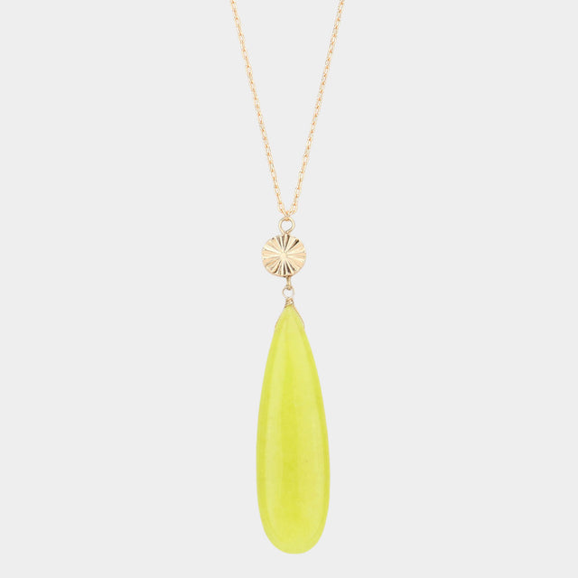 Madeline Love Lime Textured Metal Round Natural Stone Teardrop Link Pendant Long Necklace - Necklaces