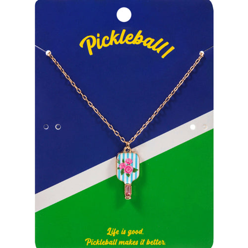 Floral Pickleball Paddle Pendant Necklace - Pink, Teal