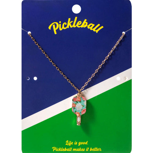 Floral Pickleball Paddle Pendant Necklace - Multi