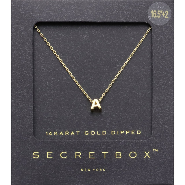Madeline Love ~A~ -A- SECRET BOX_14K Gold Dipped Initial Monogram Pendant Necklace - Necklaces
