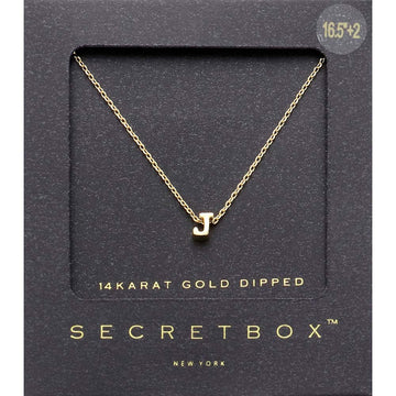 Madeline Love ~J~ -J- SECRET BOX_14K Gold Dipped Initial Monogram Pendant Necklace - Necklaces