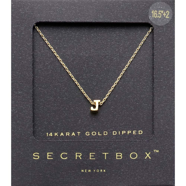 Madeline Love ~J~ -J- SECRET BOX_14K Gold Dipped Initial Monogram Pendant Necklace - Necklaces