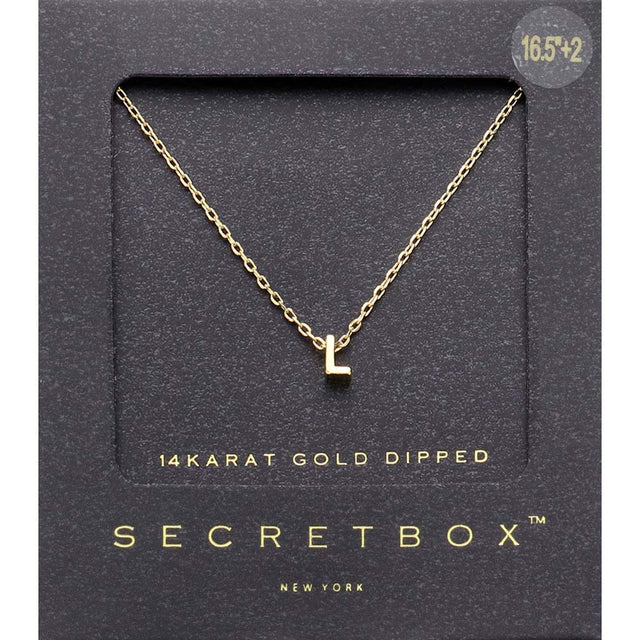 Madeline Love ~L~ -L- SECRET BOX_14K Gold Dipped Initial Monogram Pendant Necklace - Necklaces