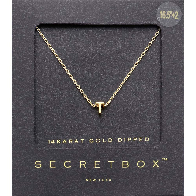 Gold -T- Secret Box _ 14K Gold Dipped Initial Monogram Pendant Necklace