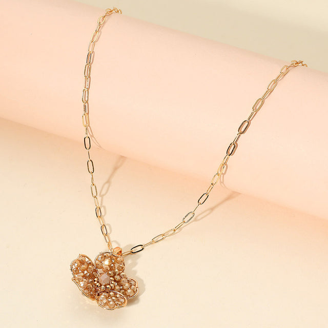 Madeline Love Brown Beaded Flower Pendant Paperclip Chain Necklace - Jewelry