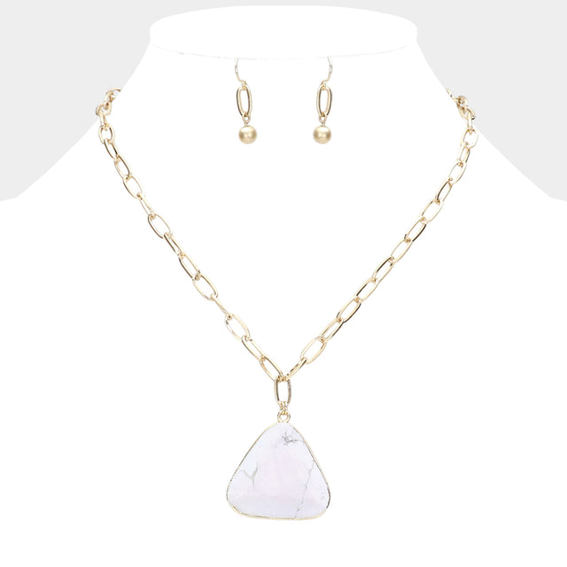 Madeline Love Howlite Triangle Natural Stone Pendant Necklace - Necklaces
