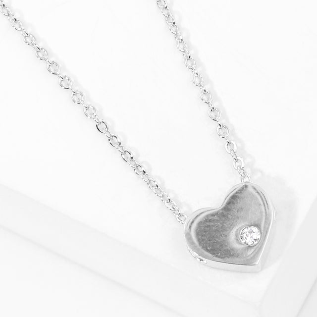 Madeline Love Clear, Rhodium White Gold Dipped CZ Stone Pointed Heart Pendant Necklace - Jewelry