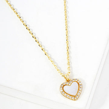Madeline Love Gold, White Gold Dipped CZ Stone Paved Rim Heart Pendant Necklace - Jewelry