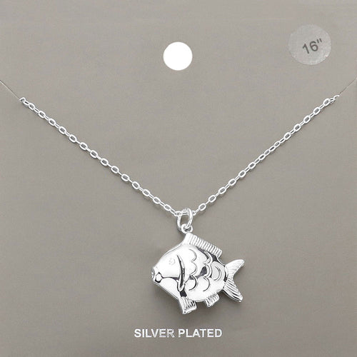 Silver Plated Metal Fish Pendant Necklace - Silver