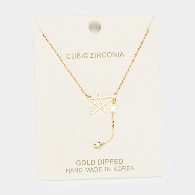 Madeline Love Clear, Gold Gold Dipped Cubic Zirconia Star Pendant Necklace - Necklaces