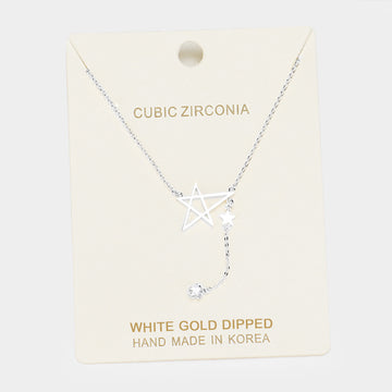Madeline Love Clear, Rhodium White Gold Dipped Cubic Zirconia Star Pendant Necklace - Necklaces