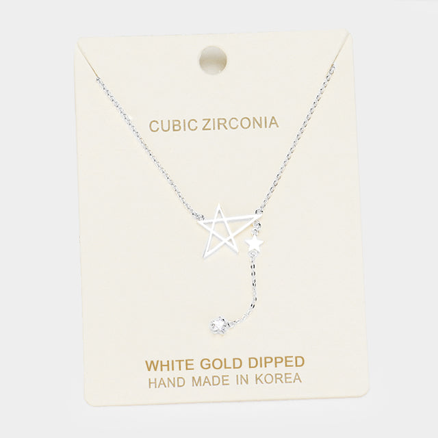 Madeline Love Clear, Rhodium White Gold Dipped Cubic Zirconia Star Pendant Necklace - Necklaces