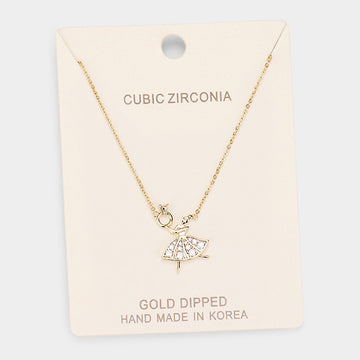 Madeline Love Clear, Gold Gold Dipped Cubic Zirconia Ballerina Pendant Necklace - Necklaces
