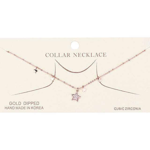 Madeline Love Clear, Rose Gold Gold Dipped Cubic Zirconia Pave Star Pendant Necklace - Necklaces
