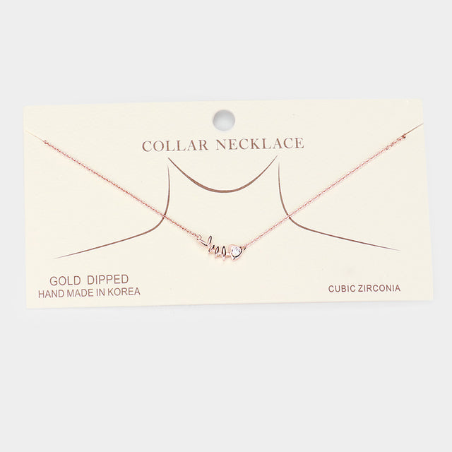 Madeline Love Clear, Rose Gold Gold Dipped Cubic Zirconia Fishbone Pendant Necklace - Necklaces