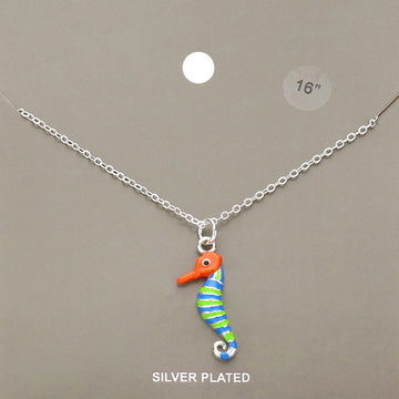 Madeline Love Multi Silver Plated Enamel Metal Seahorse Pendant Necklace - Necklaces
