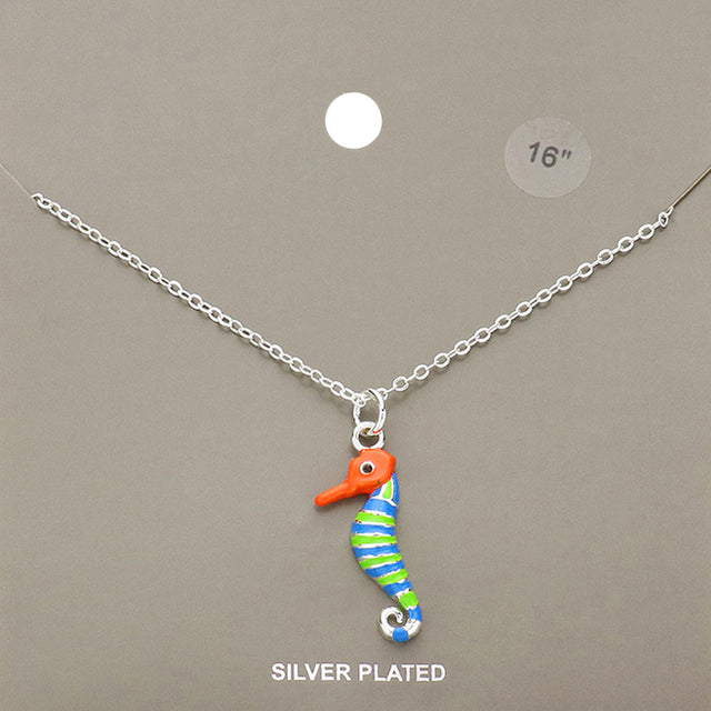 Madeline Love Multi Silver Plated Enamel Metal Seahorse Pendant Necklace - Necklaces