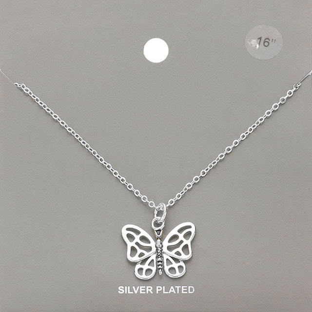 Madeline Love Silver Silver Plated Metal Butterfly Pendant Necklace - Necklaces