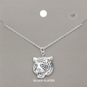 Madeline Love Silver Silver Plated Metal Tiger Pendant Necklace - Necklaces
