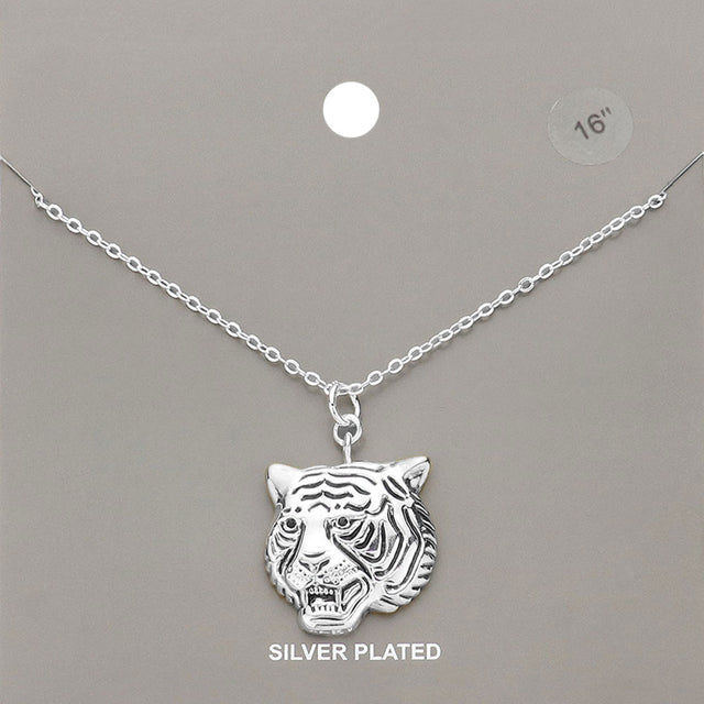 Madeline Love Silver Silver Plated Metal Tiger Pendant Necklace - Necklaces