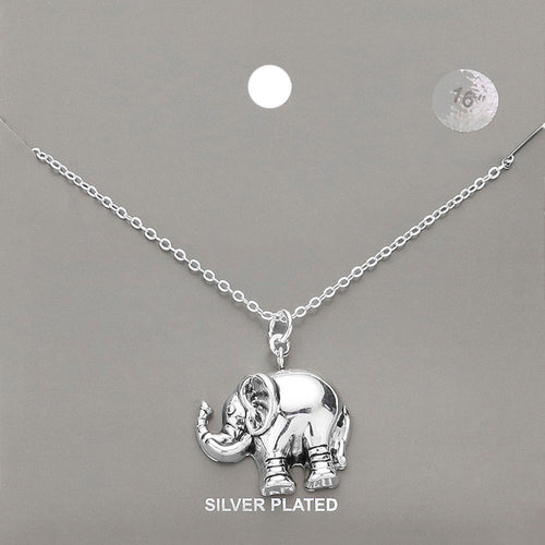 Silver Plated Metal Elephant Pendant Necklace - Silver