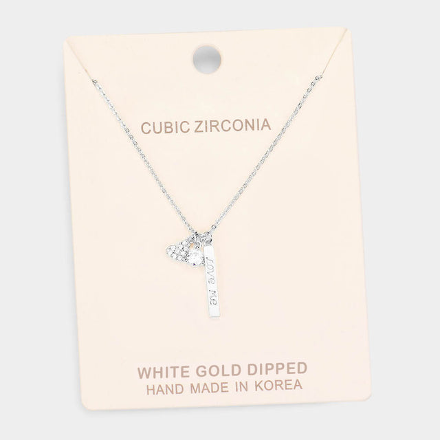 Madeline Love Clear, Rhodium White Gold Dipped CZ 'Love Me' Heart Pendant Necklace - Necklaces