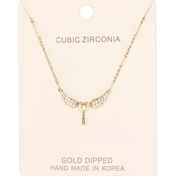 Madeline Love Clear, Gold Gold Dipped CZ Angel Wings Key Pendant Necklace - Necklaces