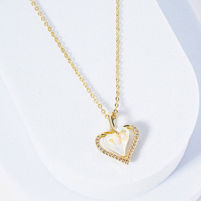 Madeline Love Clear, Gold Gold Dipped CZ Stone Paved Heart Stone Pedant Necklace - Jewelry