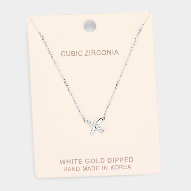 Madeline Love Clear, Rhodium White Gold Dipped Cubic Zirconia Crisscross Pendant Necklace - Necklaces